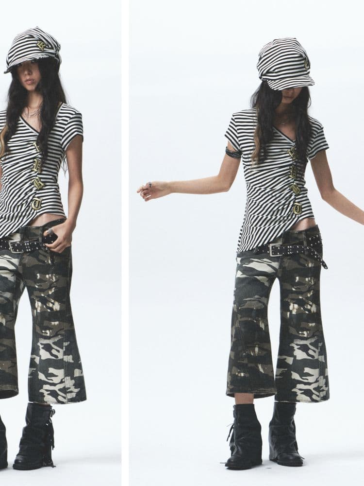 Asymmetric embroidered short-sleeved T-shirt - view 5