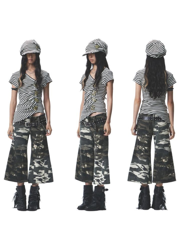 Asymmetric embroidered short-sleeved T-shirt - view 6