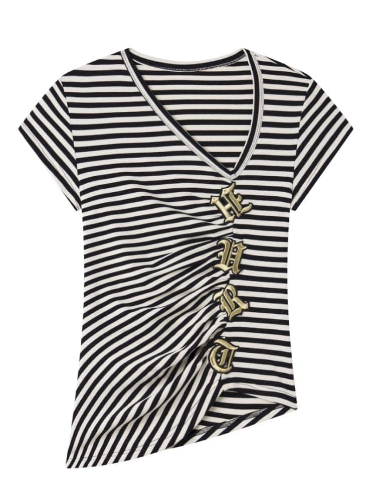 Asymmetric embroidered short-sleeved T-shirt - view 7