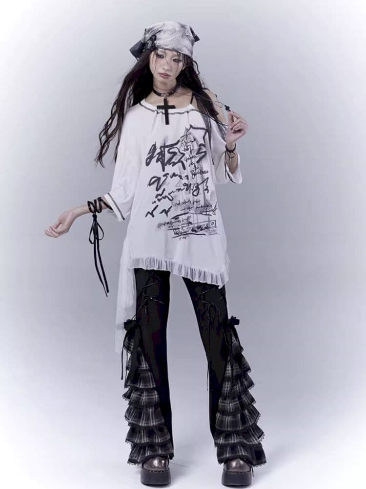 Tie-up cake lace slimming casual pants - view 4