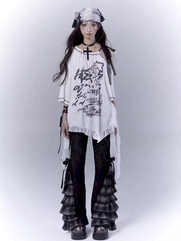 Tie-up cake lace slimming casual pants - view 5
