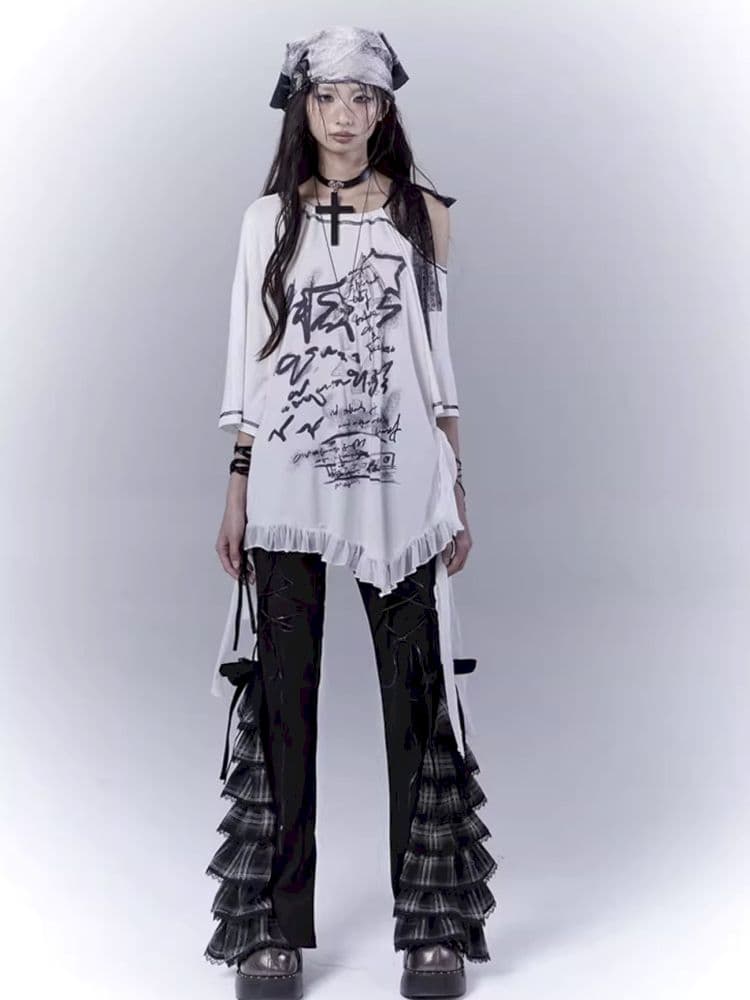 Tie-up cake lace slimming casual pants - view 6