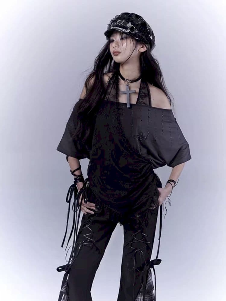 Tie-up cake lace slimming casual pants - view 7