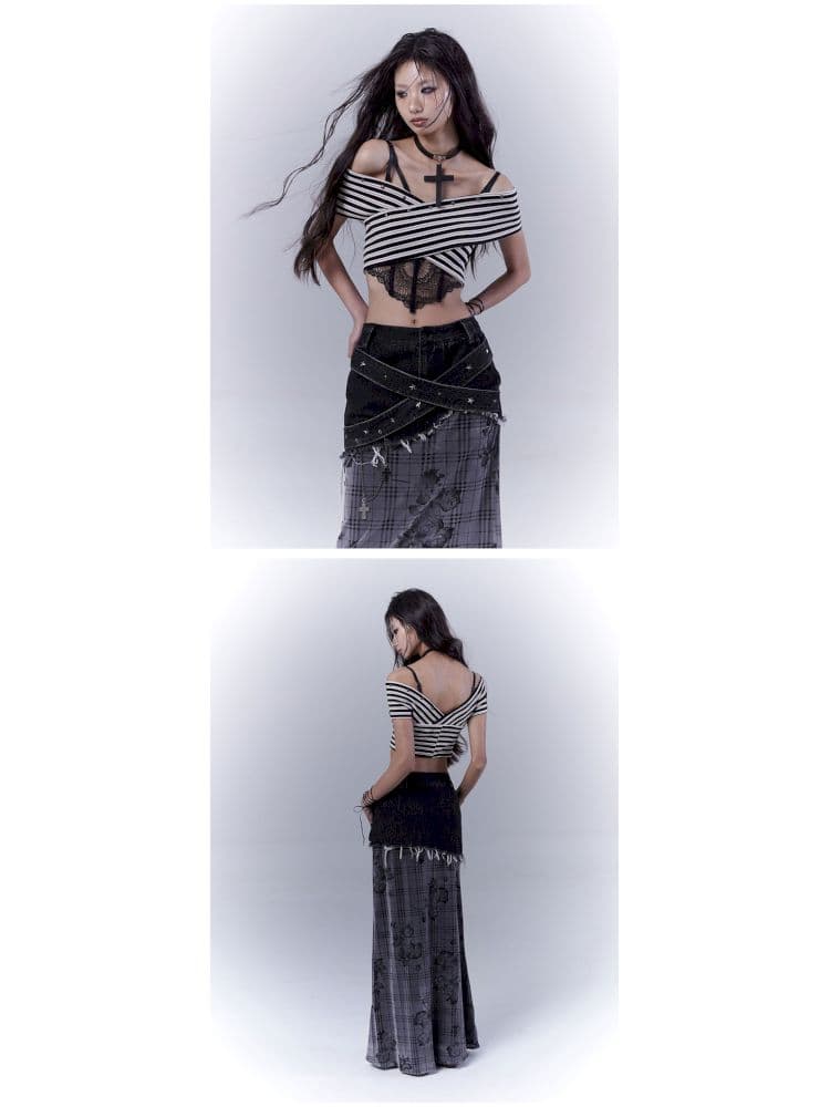 One-shoulder striped hot bustier top - view 5
