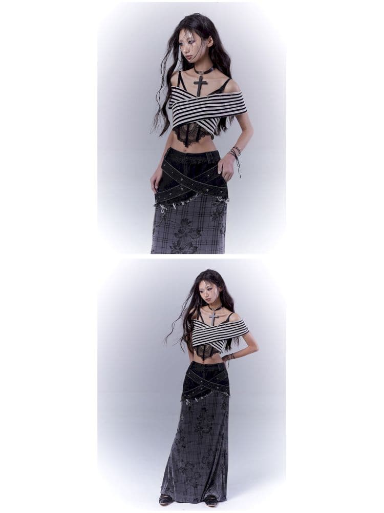 One-shoulder striped hot bustier top - view 6