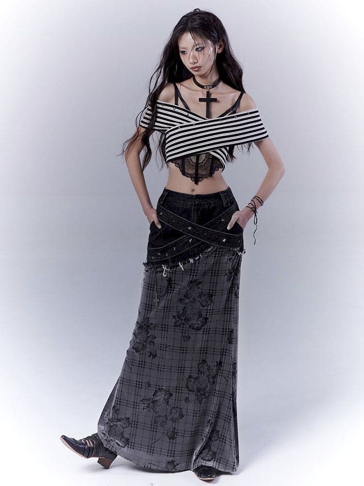 Denim patchwork versatile skirt - view 3