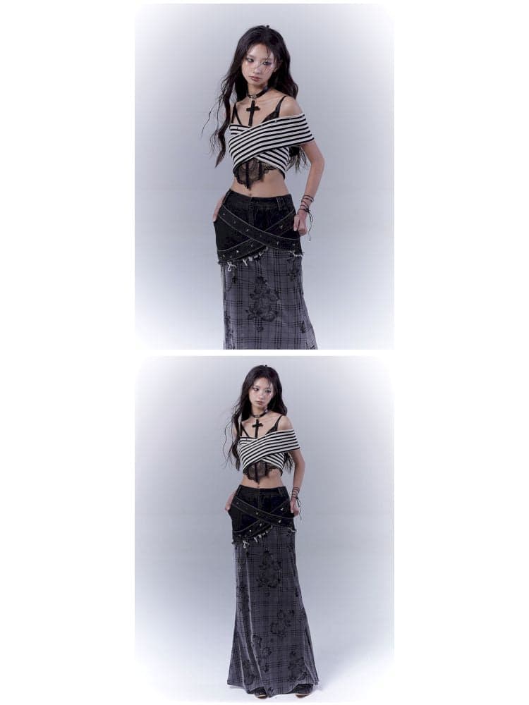 Denim patchwork versatile skirt - view 8