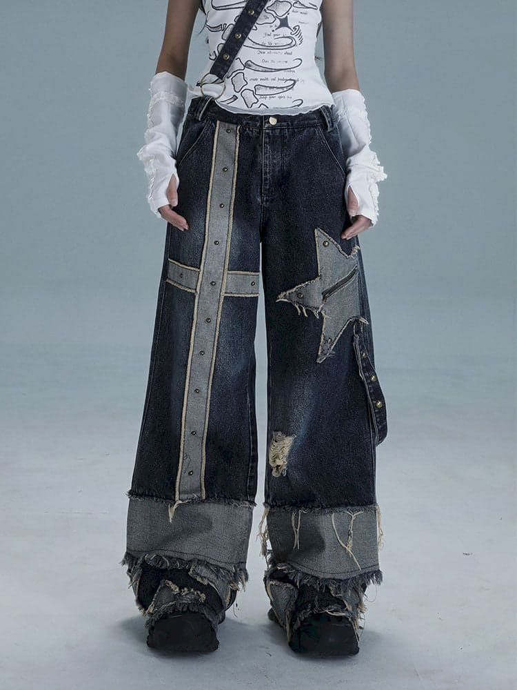 Raw edge studded casual denim pants - view 4