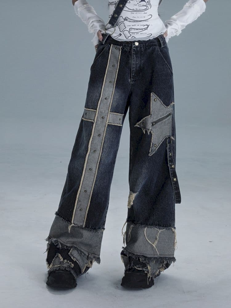 Raw edge studded casual denim pants - view 5