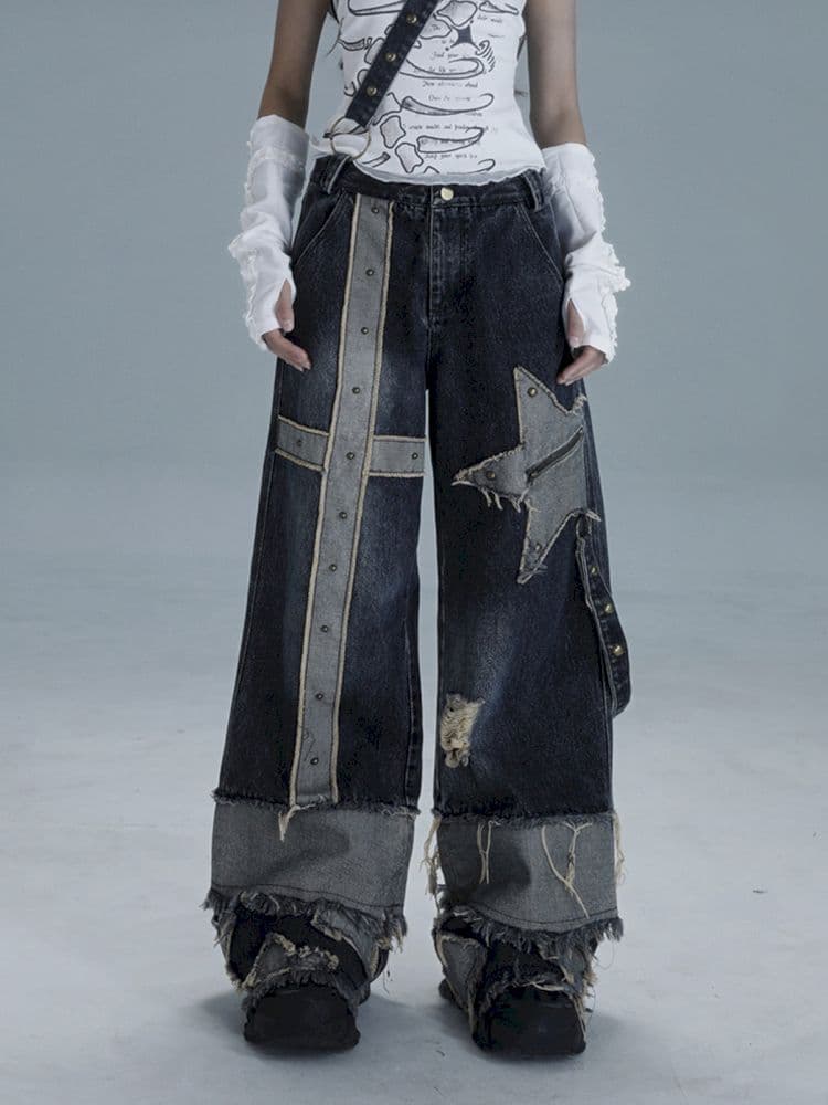 Raw edge studded casual denim pants - view 6