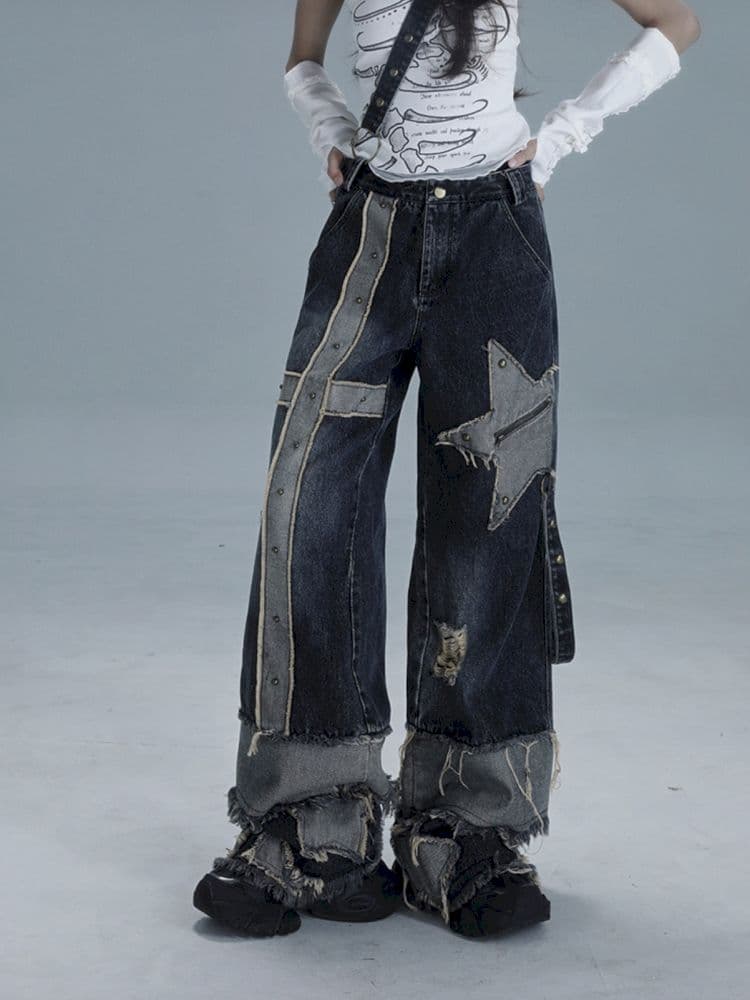 Raw edge studded casual denim pants - view 7
