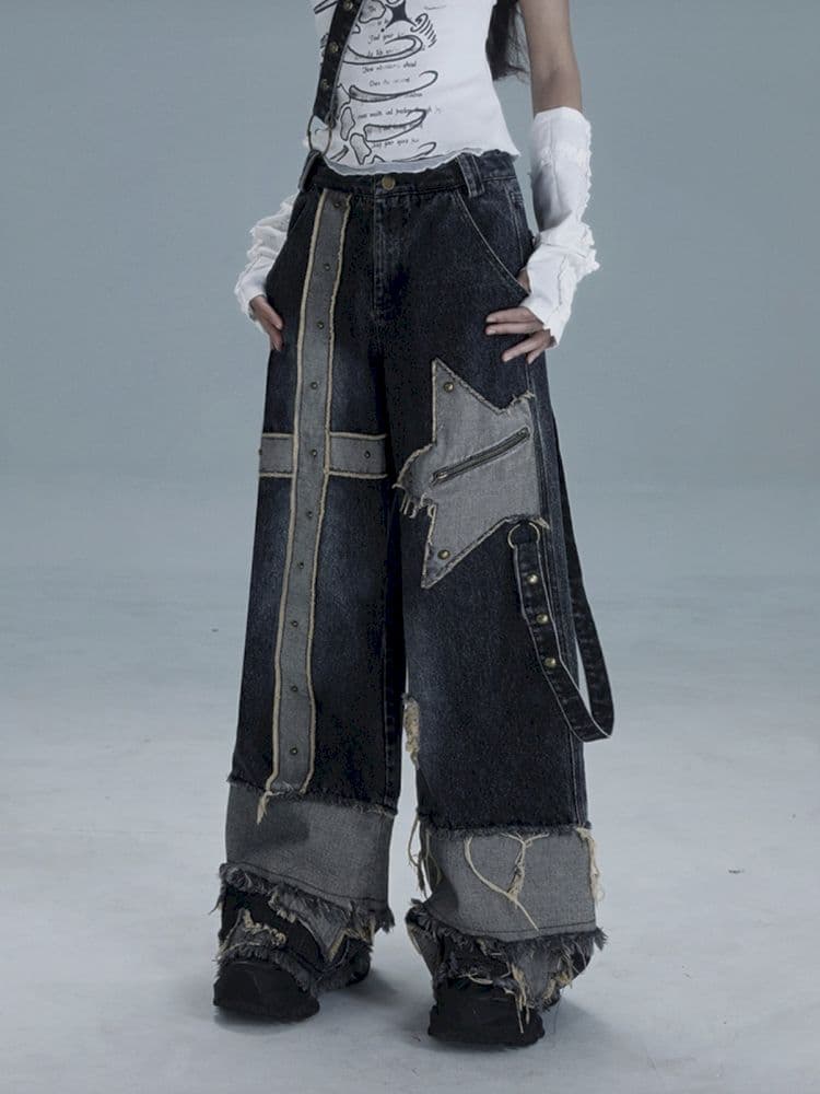 Raw edge studded casual denim pants - view 8