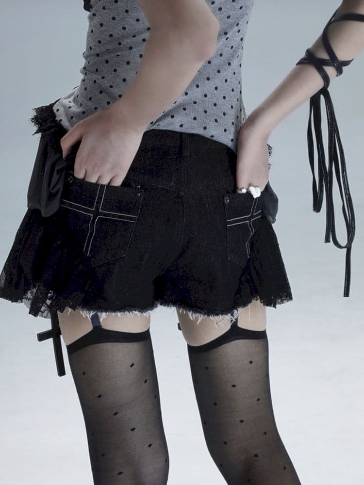 Slim denim shorts Yaya embroidery - view 6