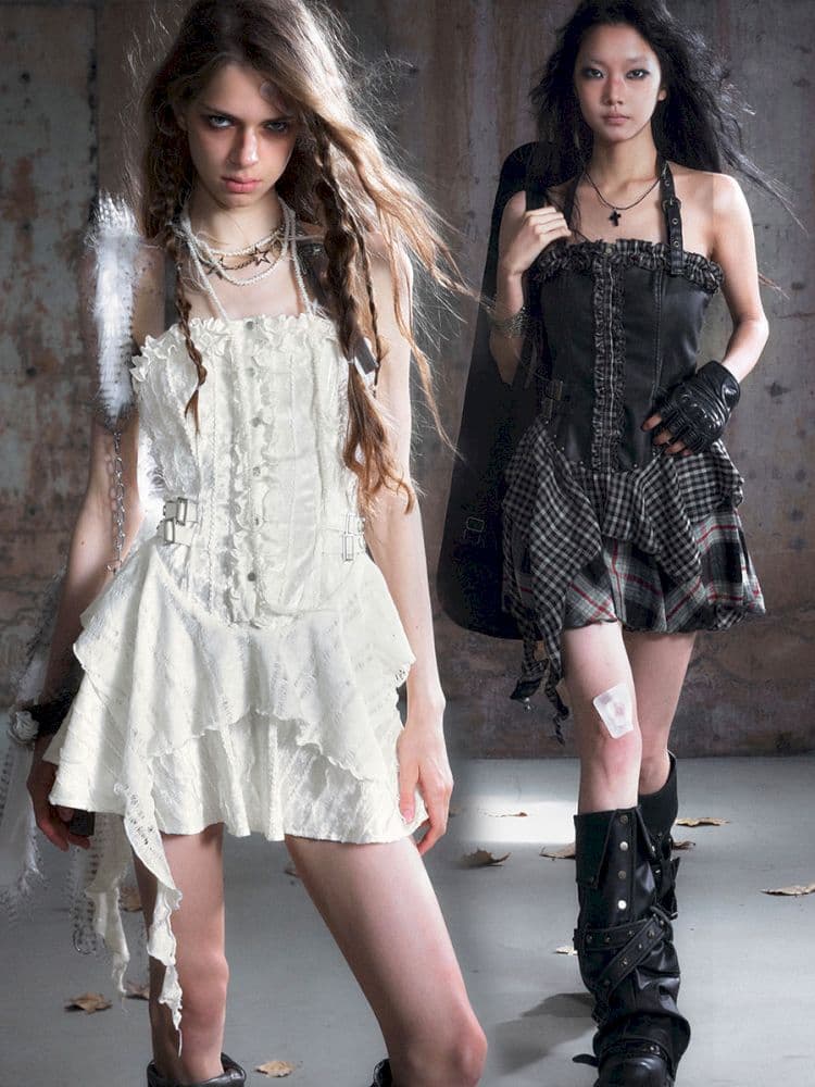 Patchwork Lattice Waisted Dress - view 1