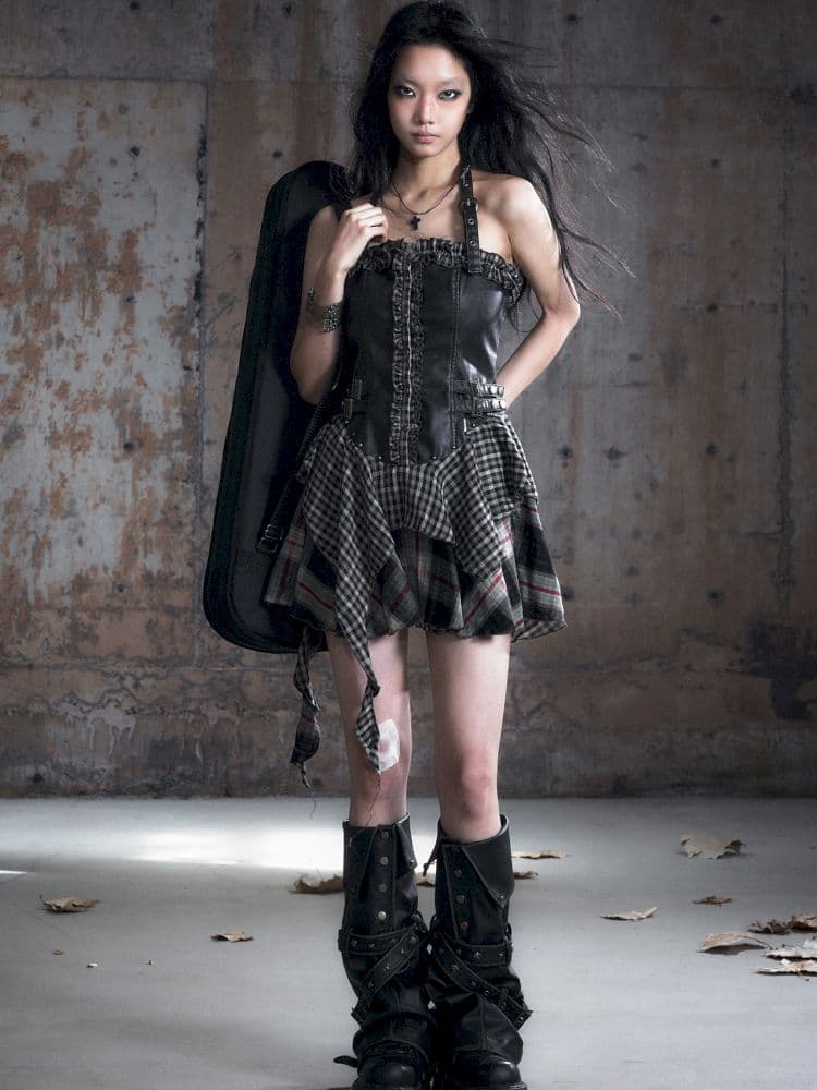 Patchwork Lattice Waisted Dress - view 2