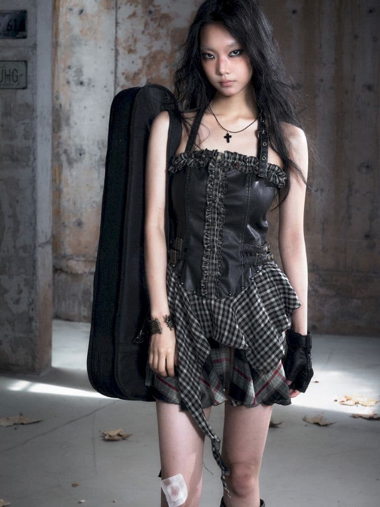 Patchwork Lattice Waisted Dress - view 5