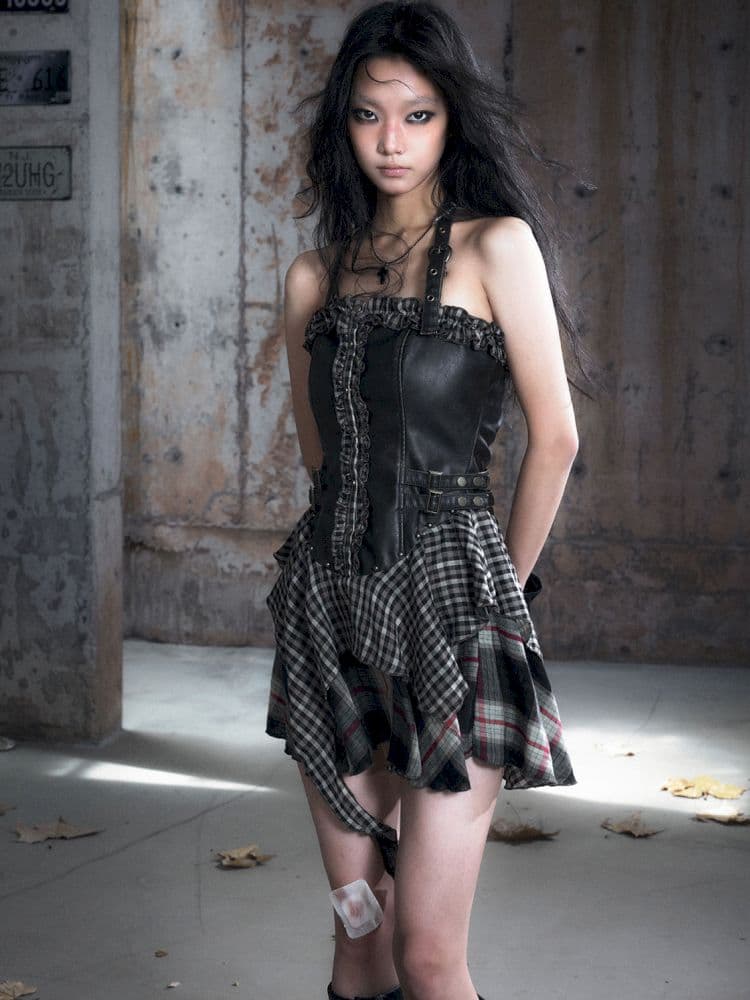 Patchwork Lattice Waisted Dress - view 7