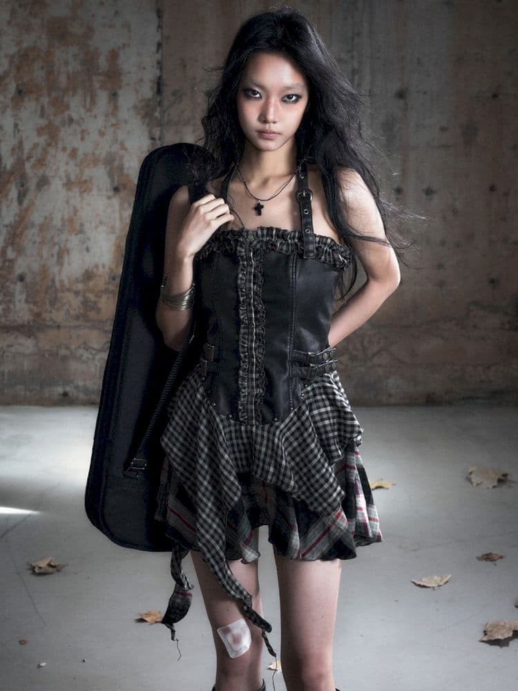 Patchwork Lattice Waisted Dress - view 8