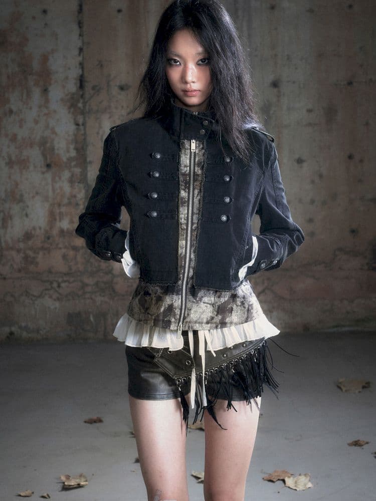Standing collar zipper positive shoulder jacket - view 2