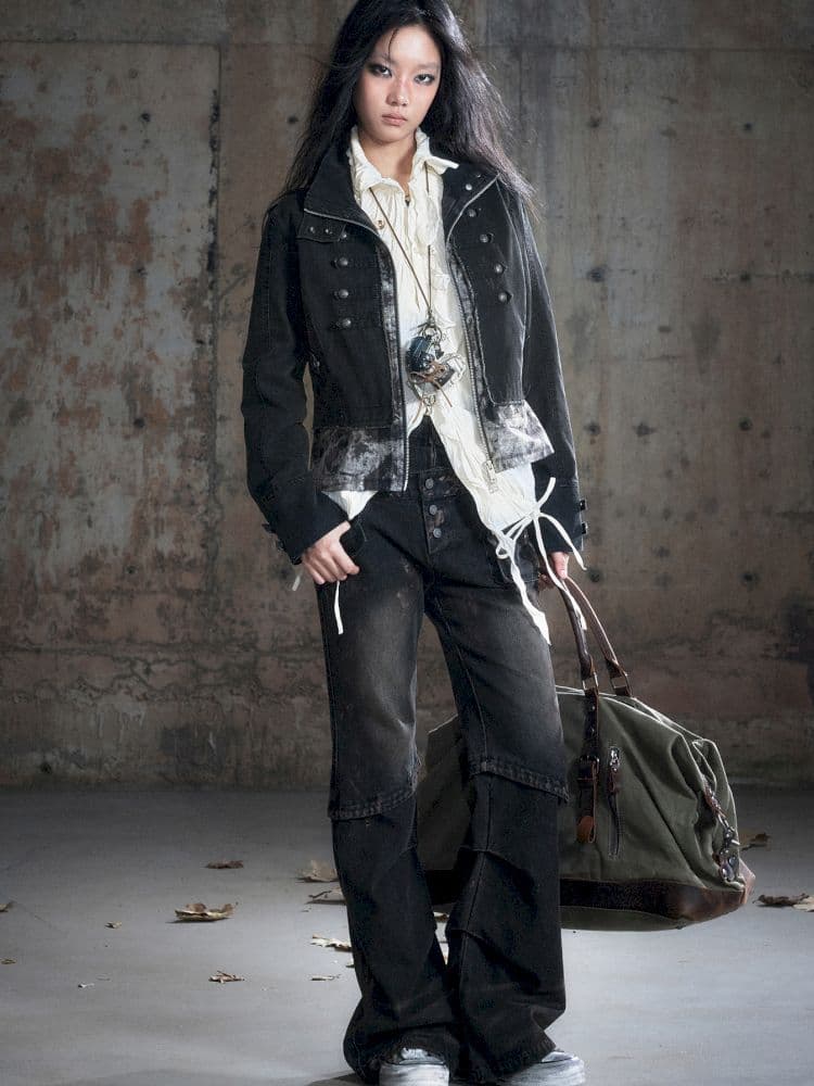 Standing collar zipper positive shoulder jacket - view 5