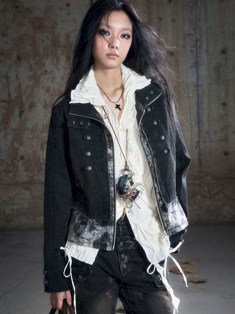 Standing collar zipper positive shoulder jacket - view 6
