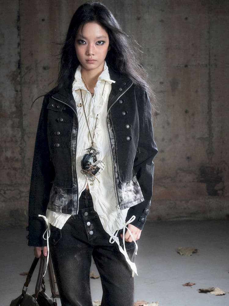 Standing collar zipper positive shoulder jacket - view 7