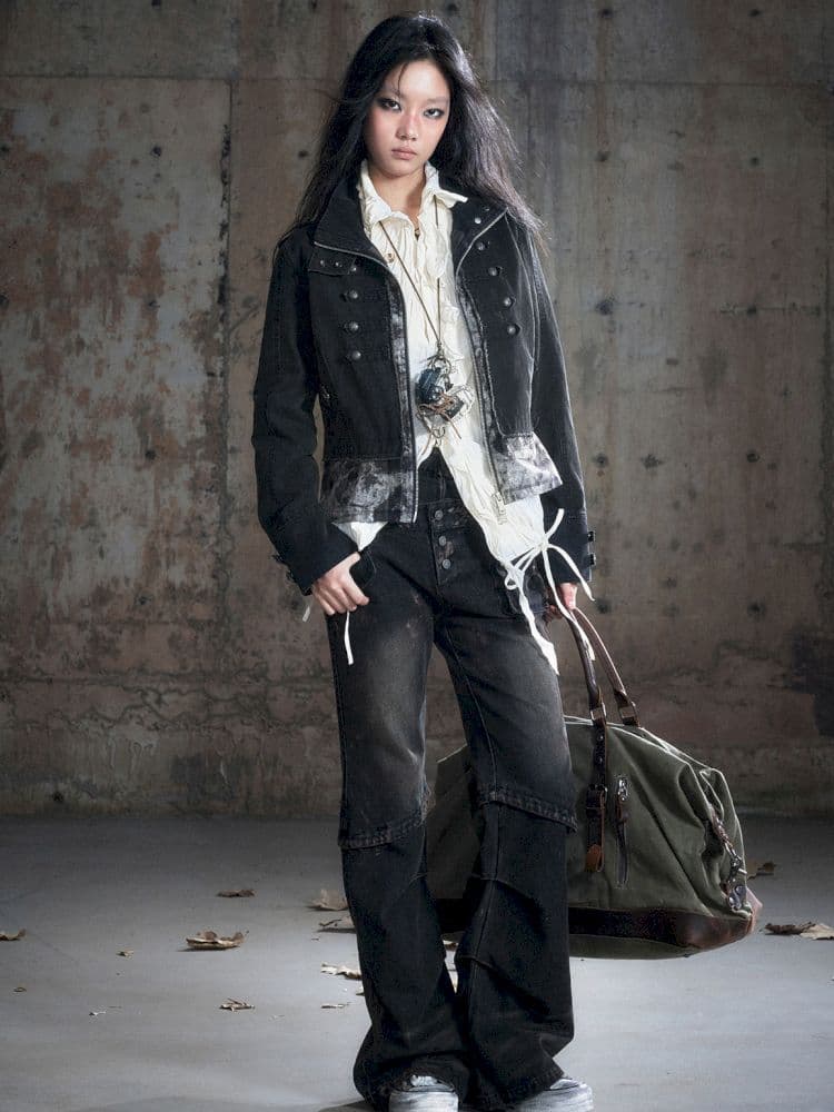 Standing collar zipper positive shoulder jacket - view 8