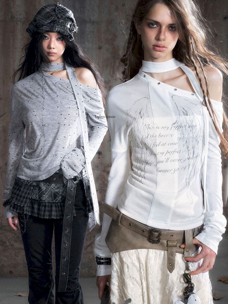Cross Print Long Sleeve Knit Slouchy T-Shirt - view 1