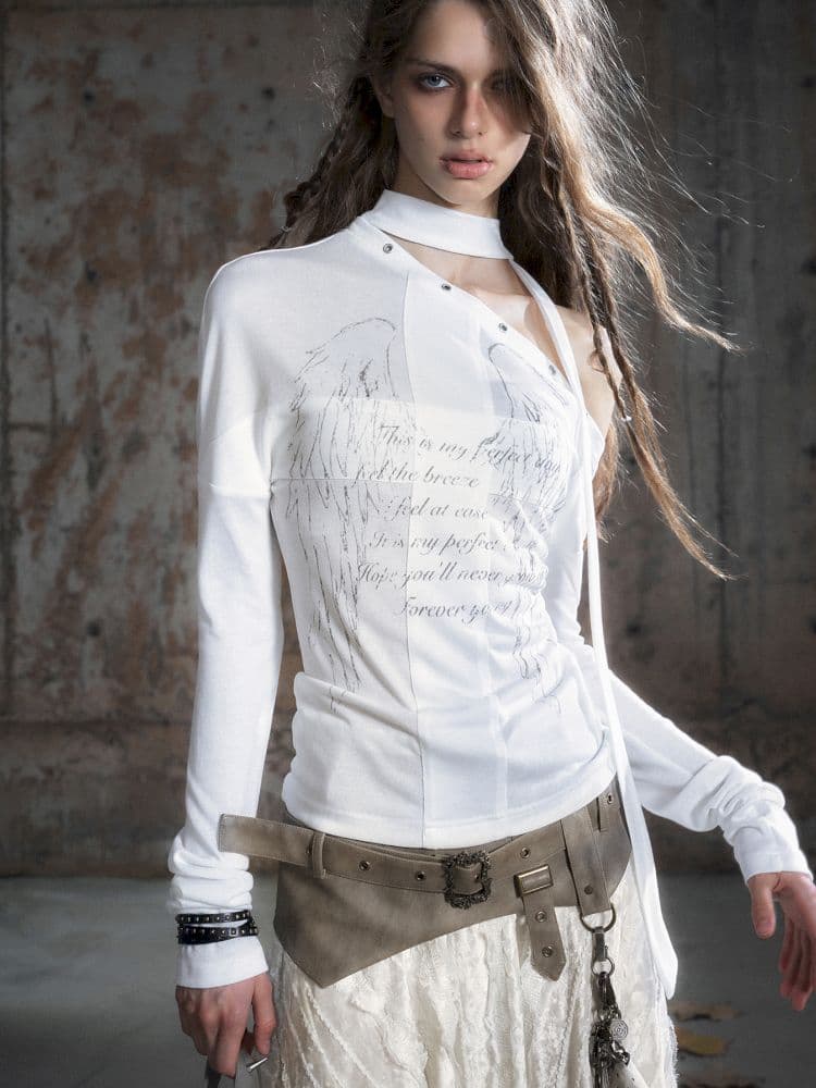 Cross Print Long Sleeve Knit Slouchy T-Shirt - view 3