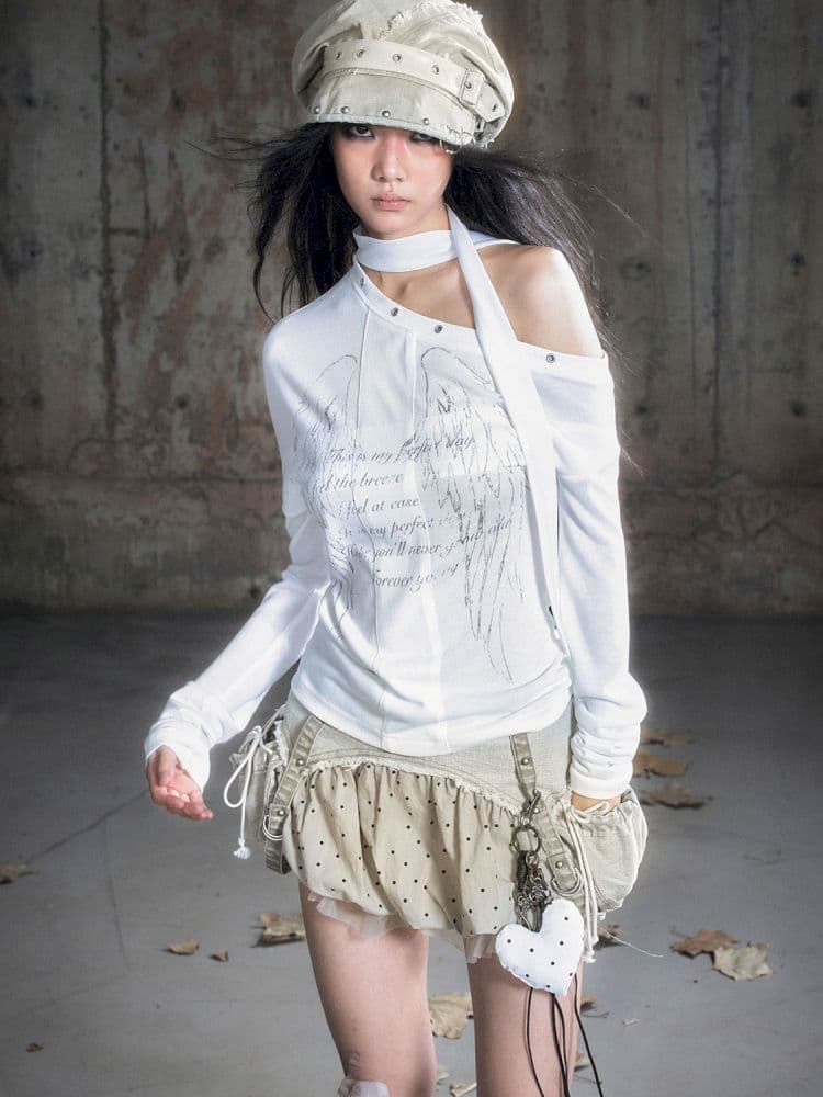 Cross Print Long Sleeve Knit Slouchy T-Shirt - view 6