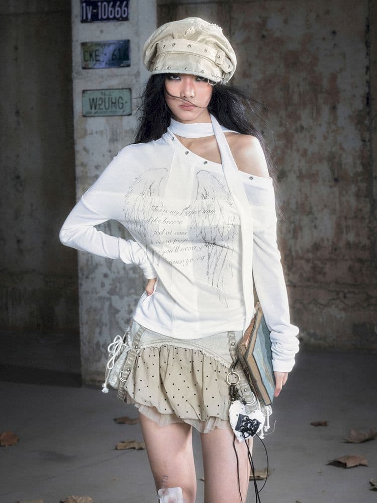 Cross Print Long Sleeve Knit Slouchy T-Shirt - view 7