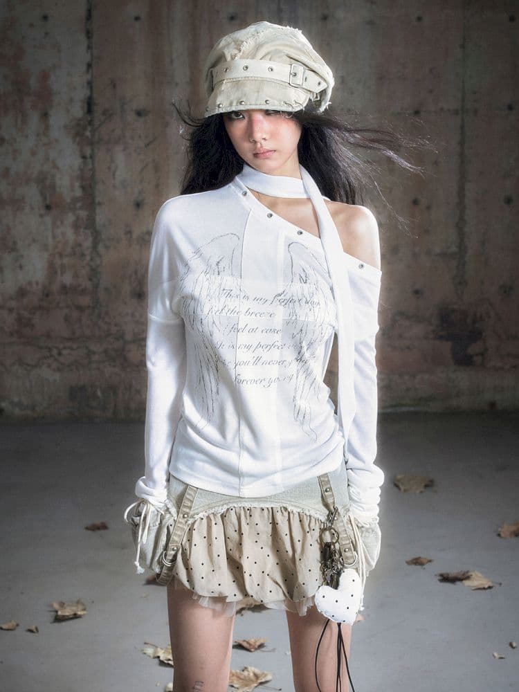Cross Print Long Sleeve Knit Slouchy T-Shirt - view 8