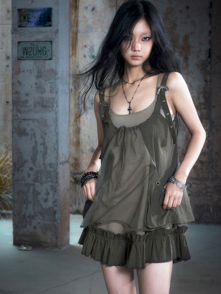 Real two pieces mesh splicing halter dress - view 1