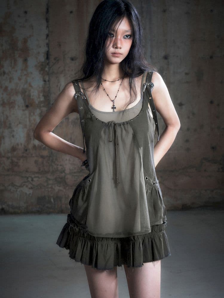 Real two pieces mesh splicing halter dress - view 2