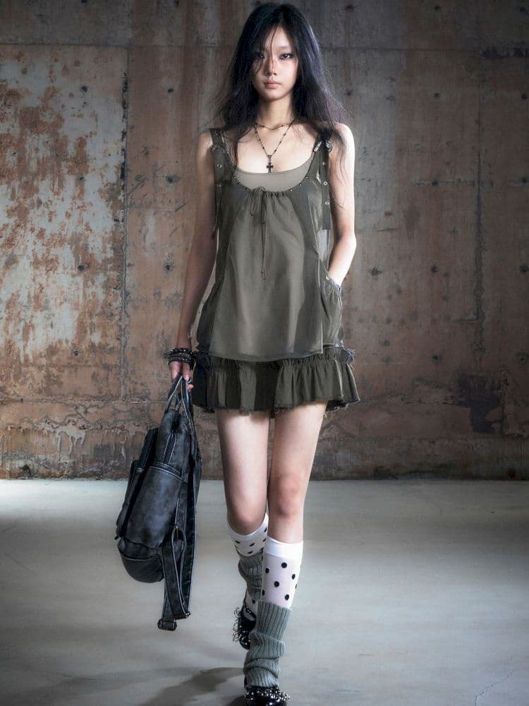 Real two pieces mesh splicing halter dress - view 3