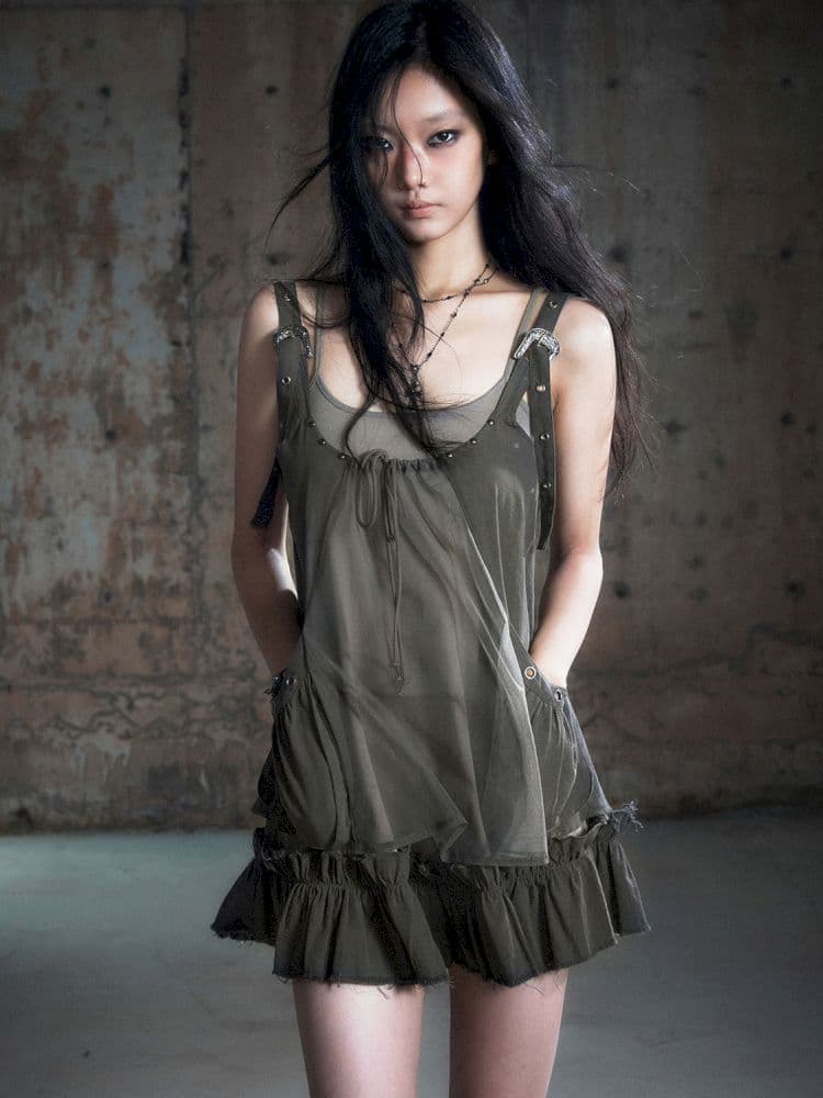 Real two pieces mesh splicing halter dress - view 7
