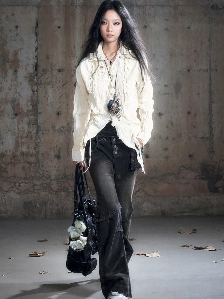 Patchwork Distressed Low-Rise Jeans - view 2