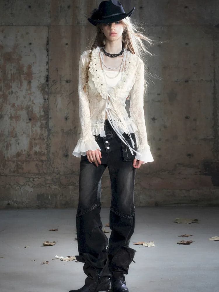 Patchwork Distressed Low-Rise Jeans - view 4
