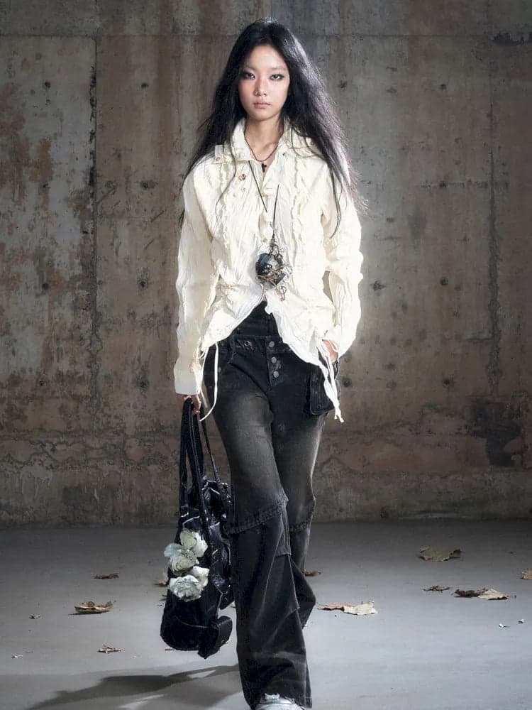 Patchwork Distressed Low-Rise Jeans - view 8