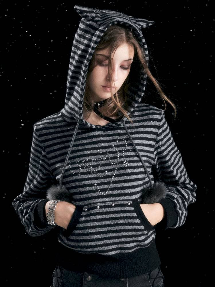 Striped Cat-Ear Hoodie - view 1