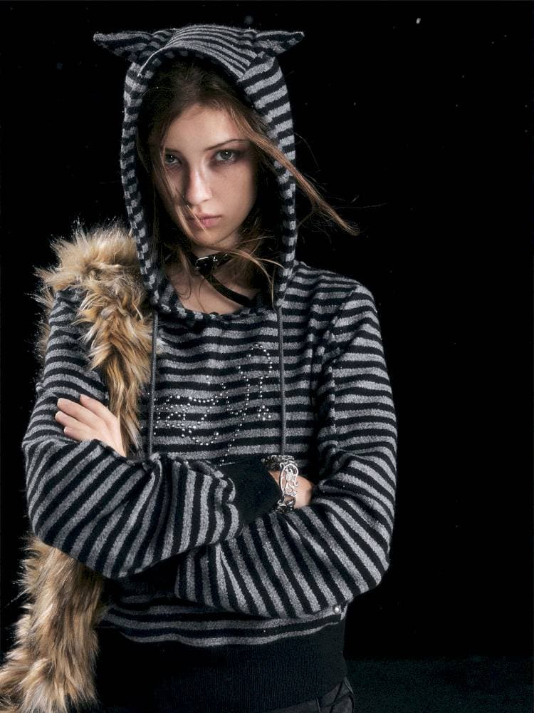 Striped Cat-Ear Hoodie - view 3