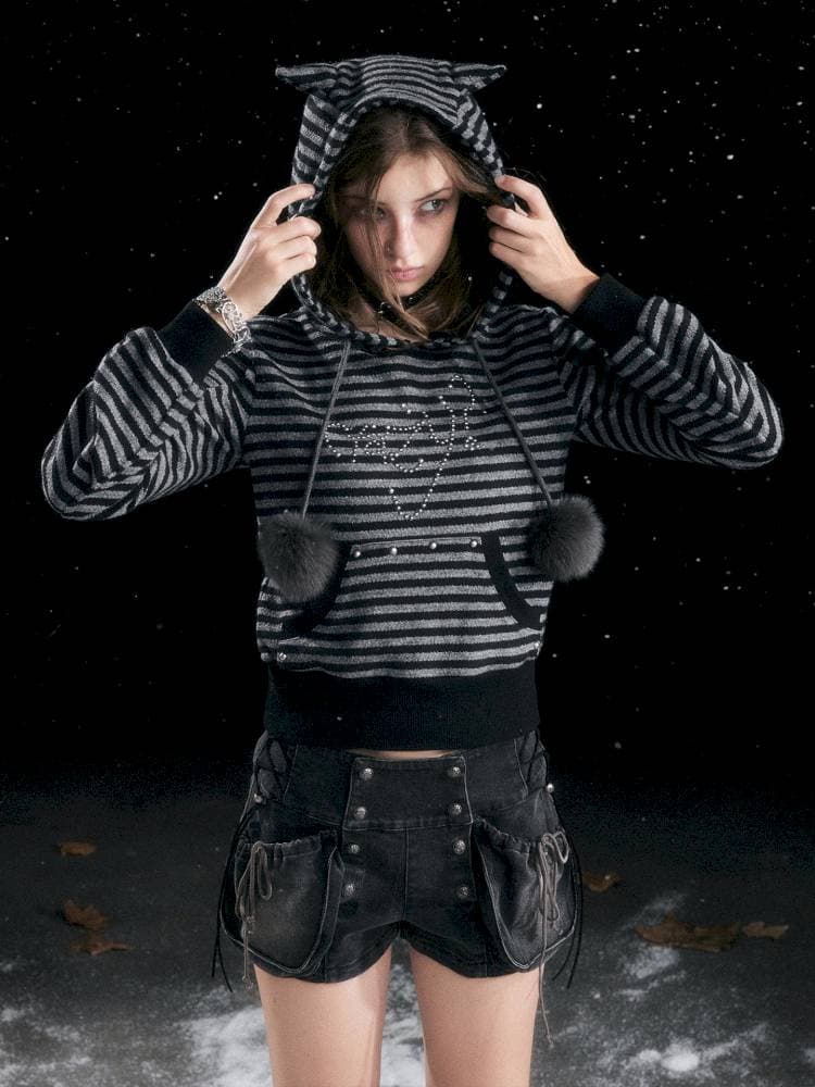 Striped Cat-Ear Hoodie - view 5
