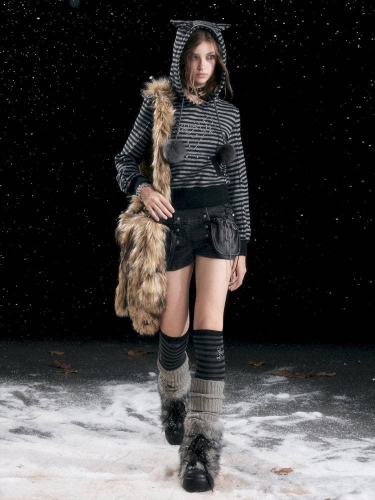 Striped Cat-Ear Hoodie - view 6