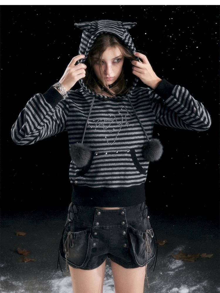Striped Cat-Ear Hoodie - view 7