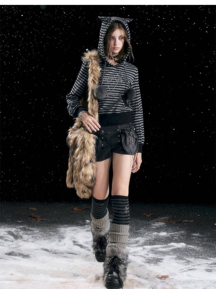 Striped Cat-Ear Hoodie - view 8