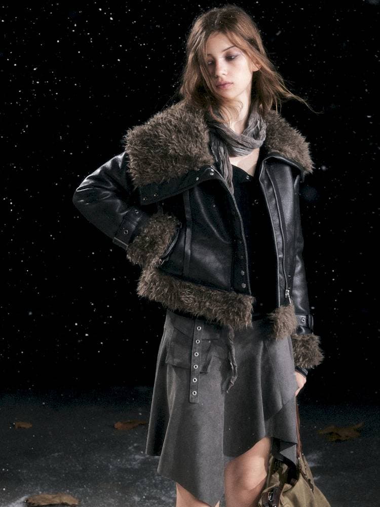 Asymmetric Fur-Trimmed Shearling Coat - view 1