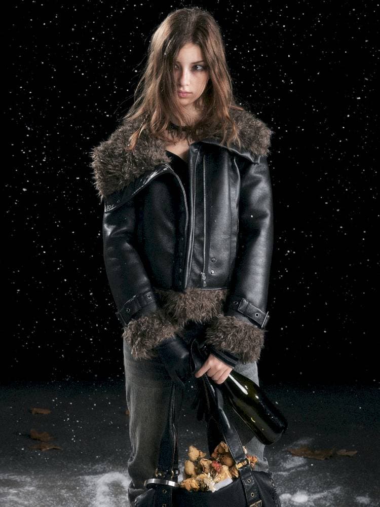 Asymmetric Fur-Trimmed Shearling Coat - view 2