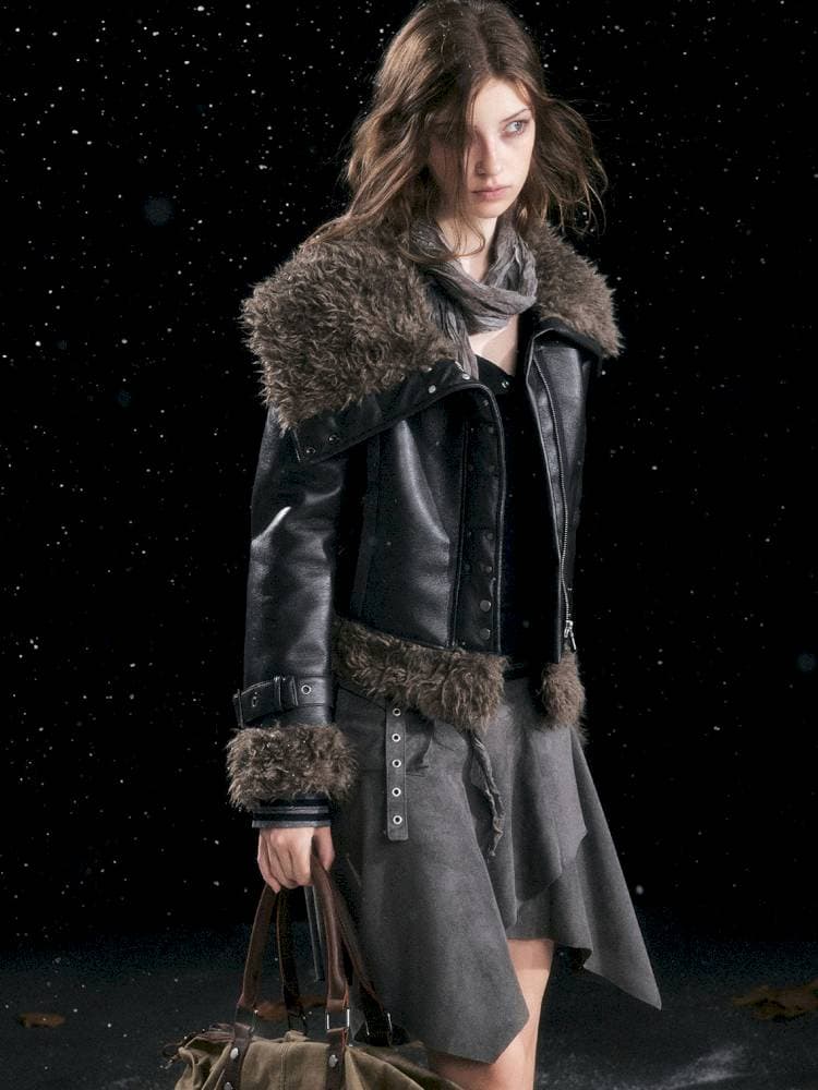 Asymmetric Fur-Trimmed Shearling Coat - view 3