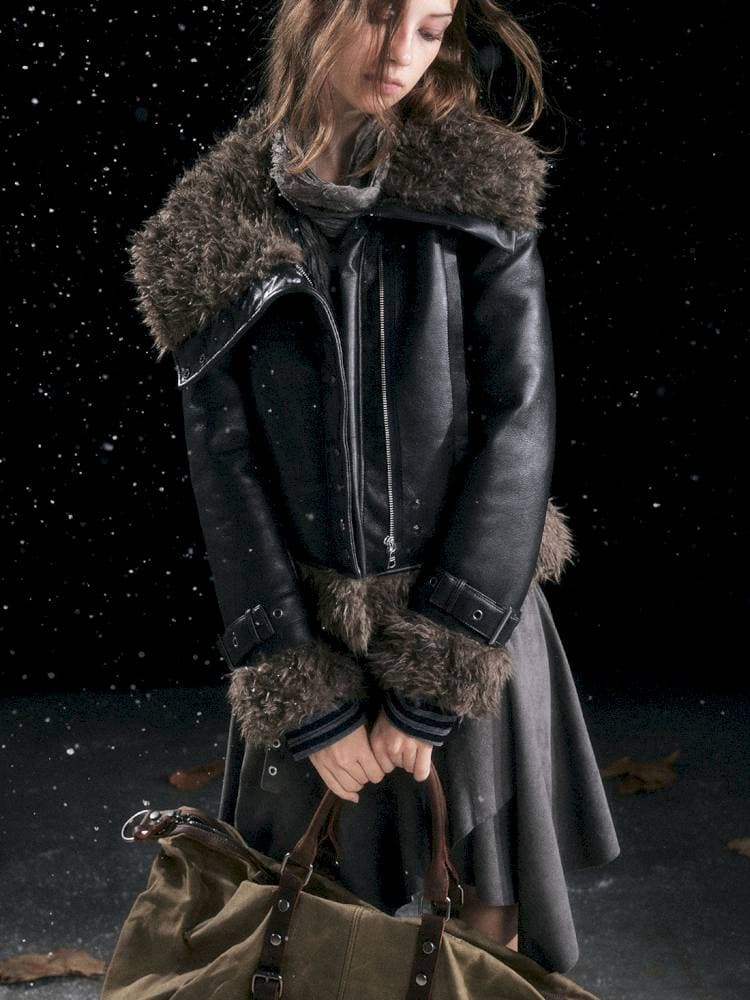 Asymmetric Fur-Trimmed Shearling Coat - view 4