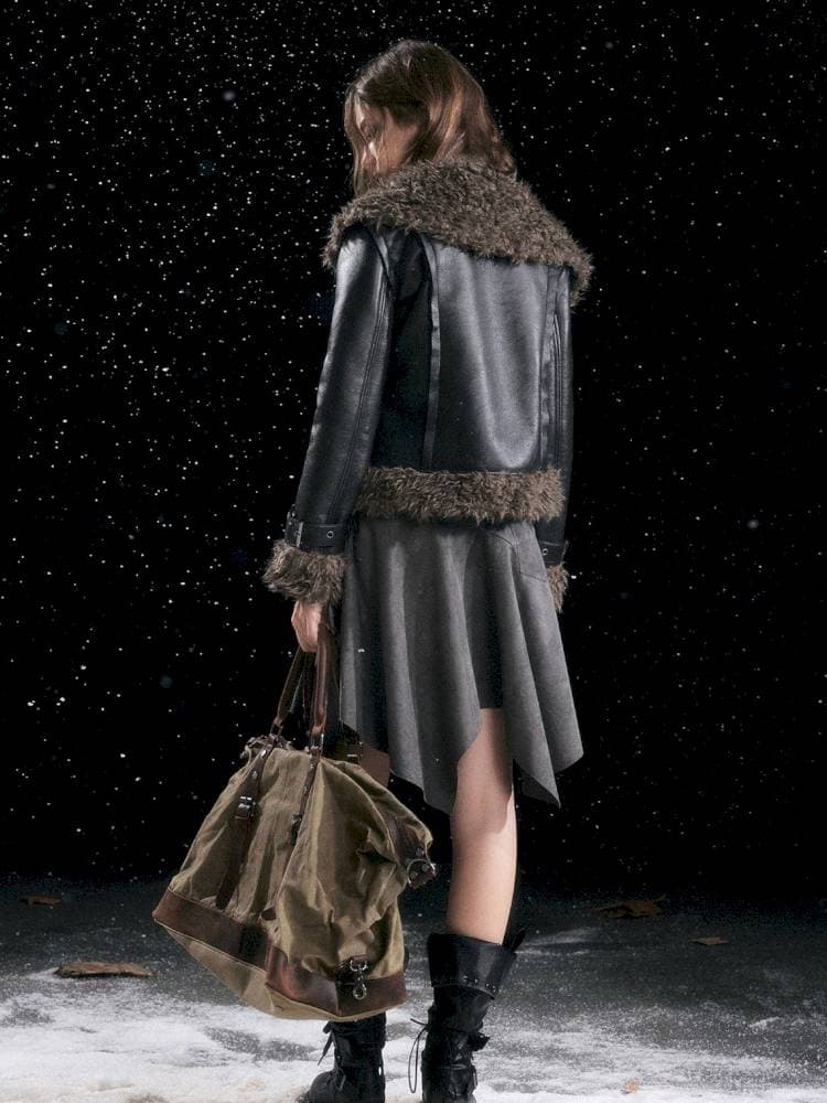 Asymmetric Fur-Trimmed Shearling Coat - view 5